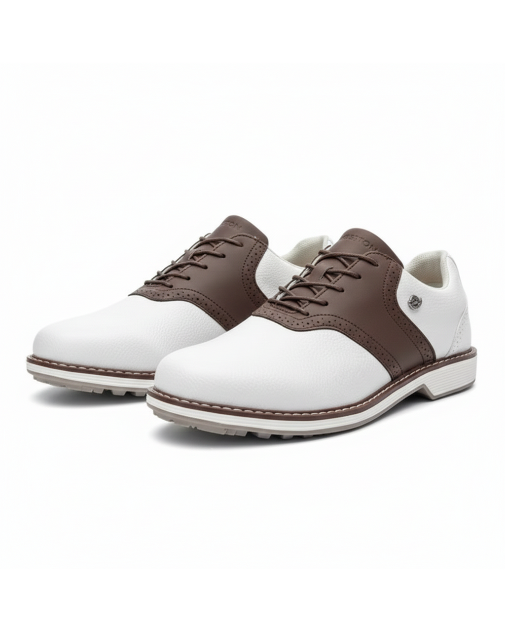 Pebbled Leather Brogue Shoes with Two-Tone Detail