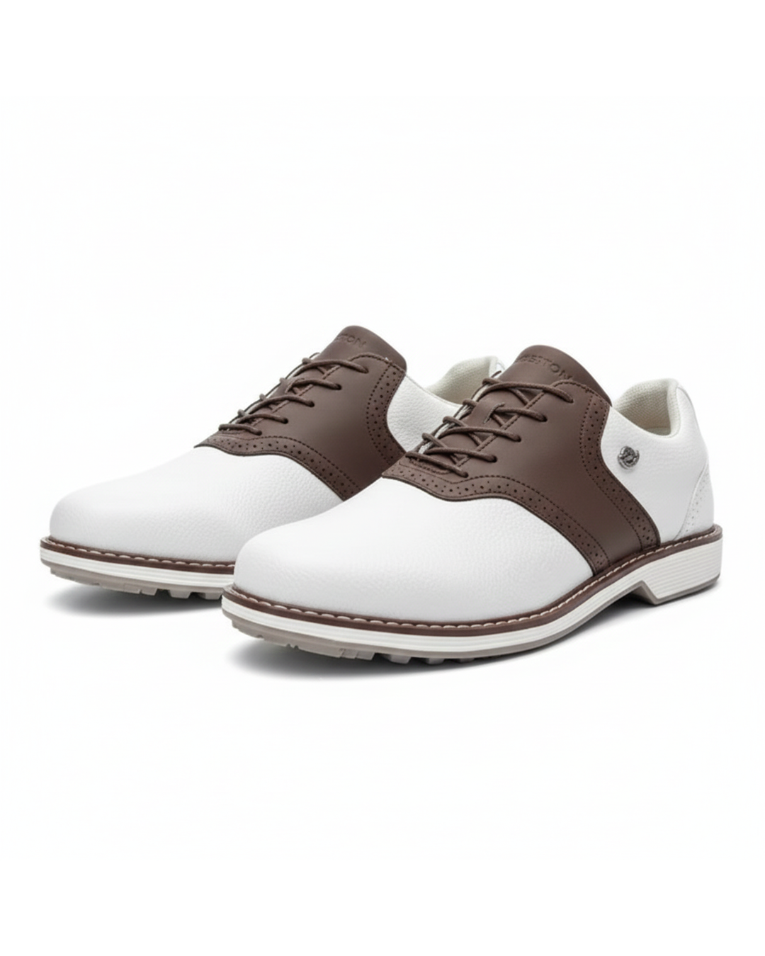 Pebbled Leather Brogue Shoes with Two-Tone Detail
