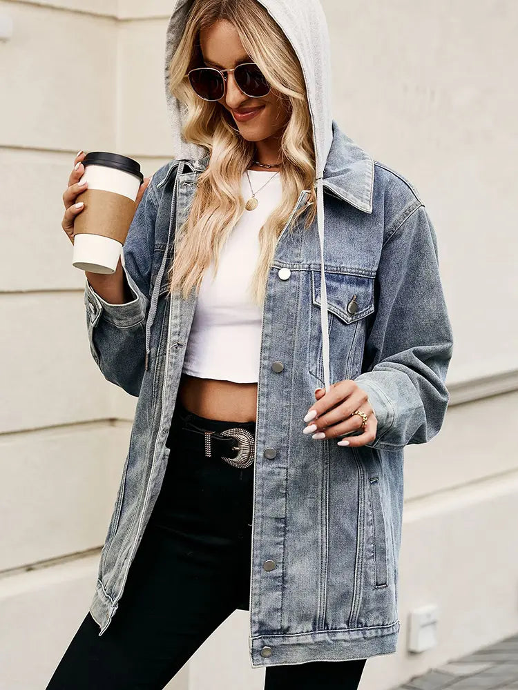 Denim Jacket with Button Closure, Pockets and Relaxed Fit