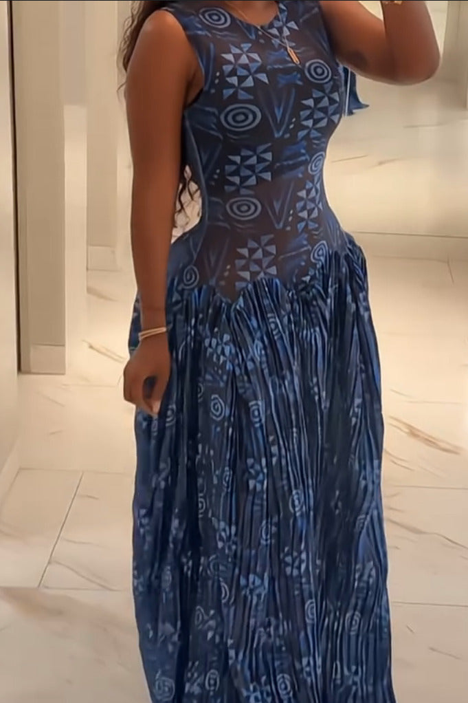 Adinkra Pleated Maxi-Length Dress