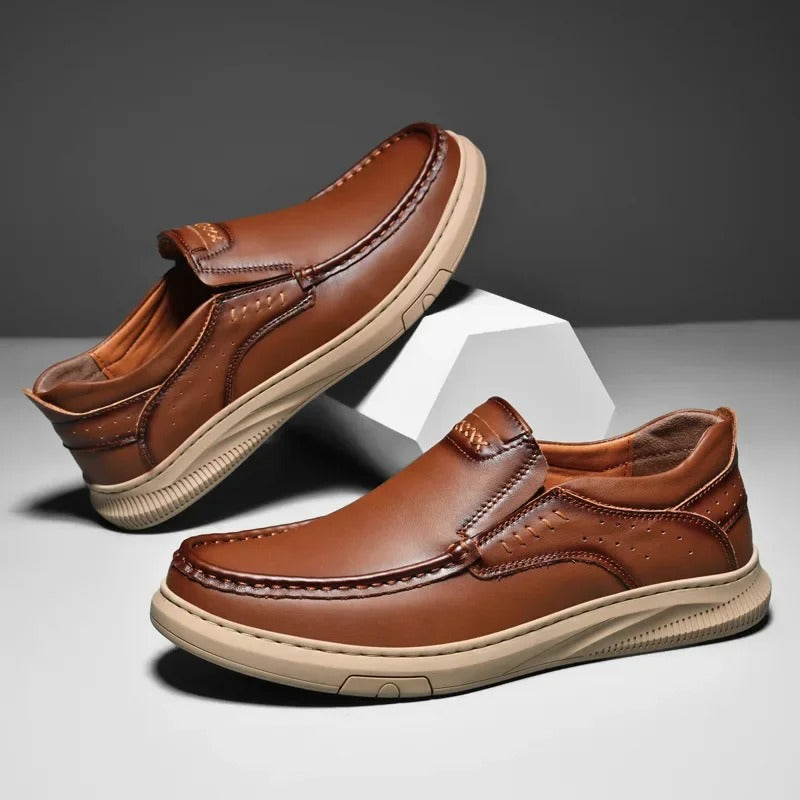 Cowhide Leather Loafers with Rubber Sole