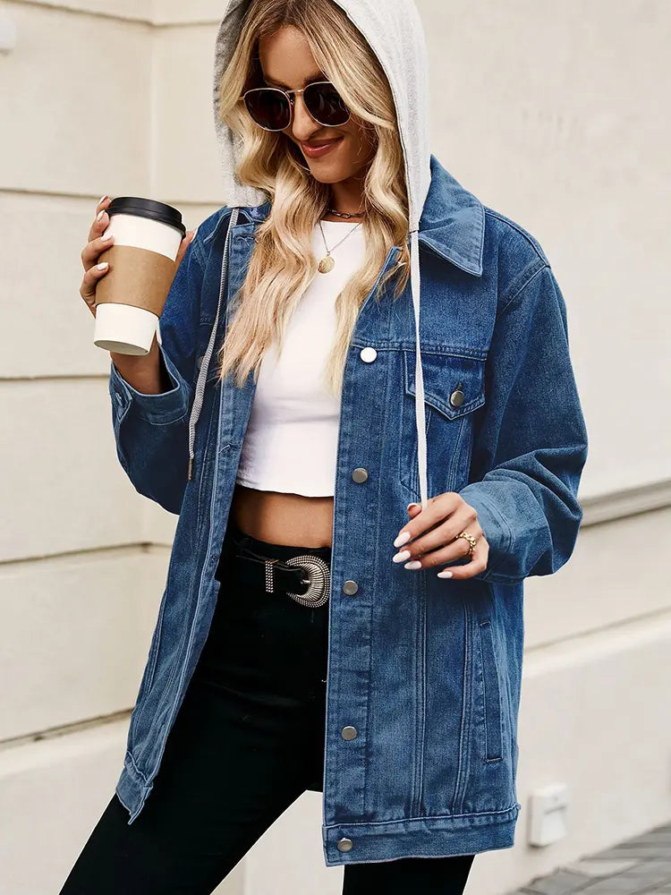Denim Jacket with Button Closure, Pockets and Relaxed Fit