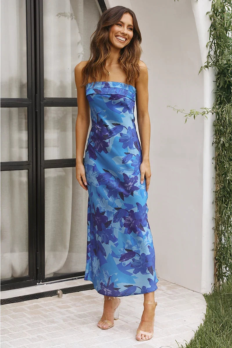 Miya Maxi-Length Dress - Blue Flower