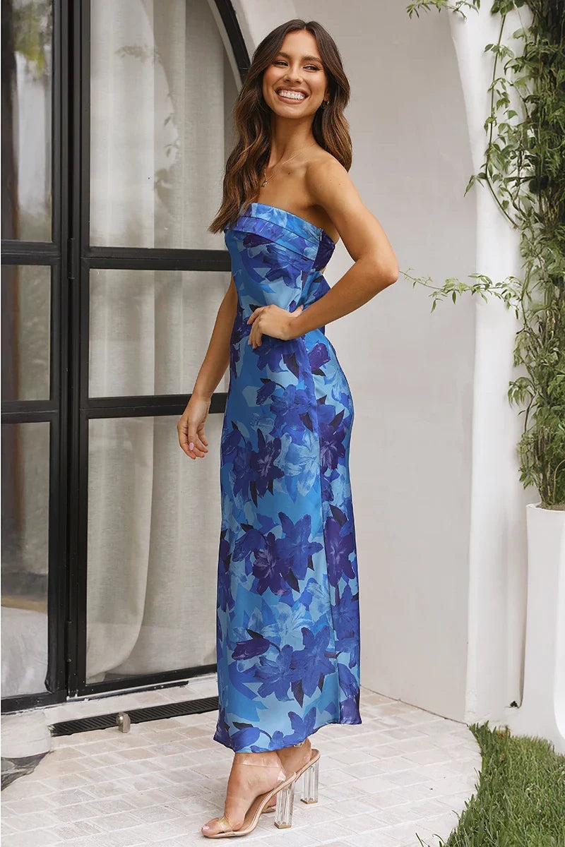 Miya Maxi-Length Dress - Blue Flower