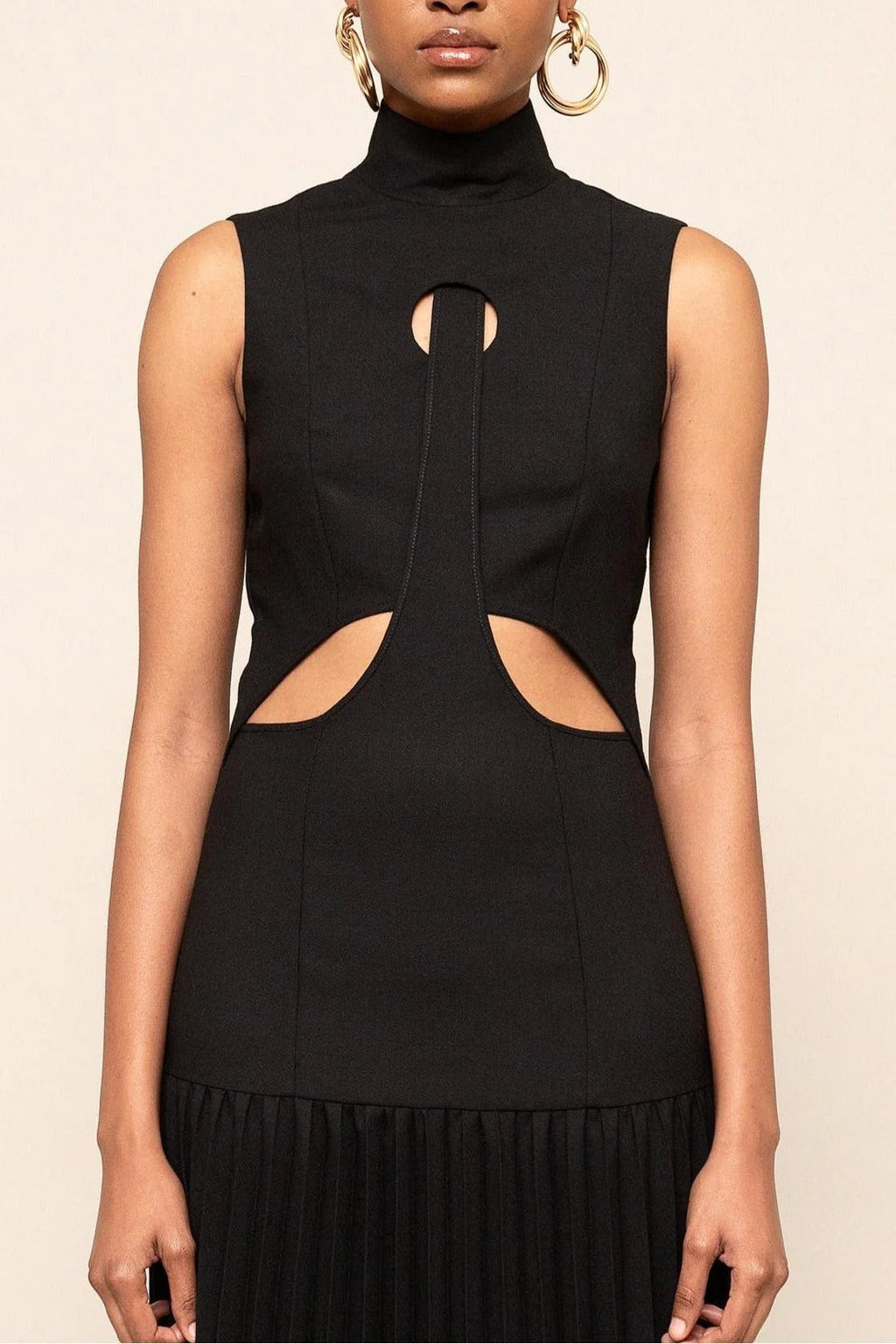 Pleated Cut-Out Maxi-Length Dress