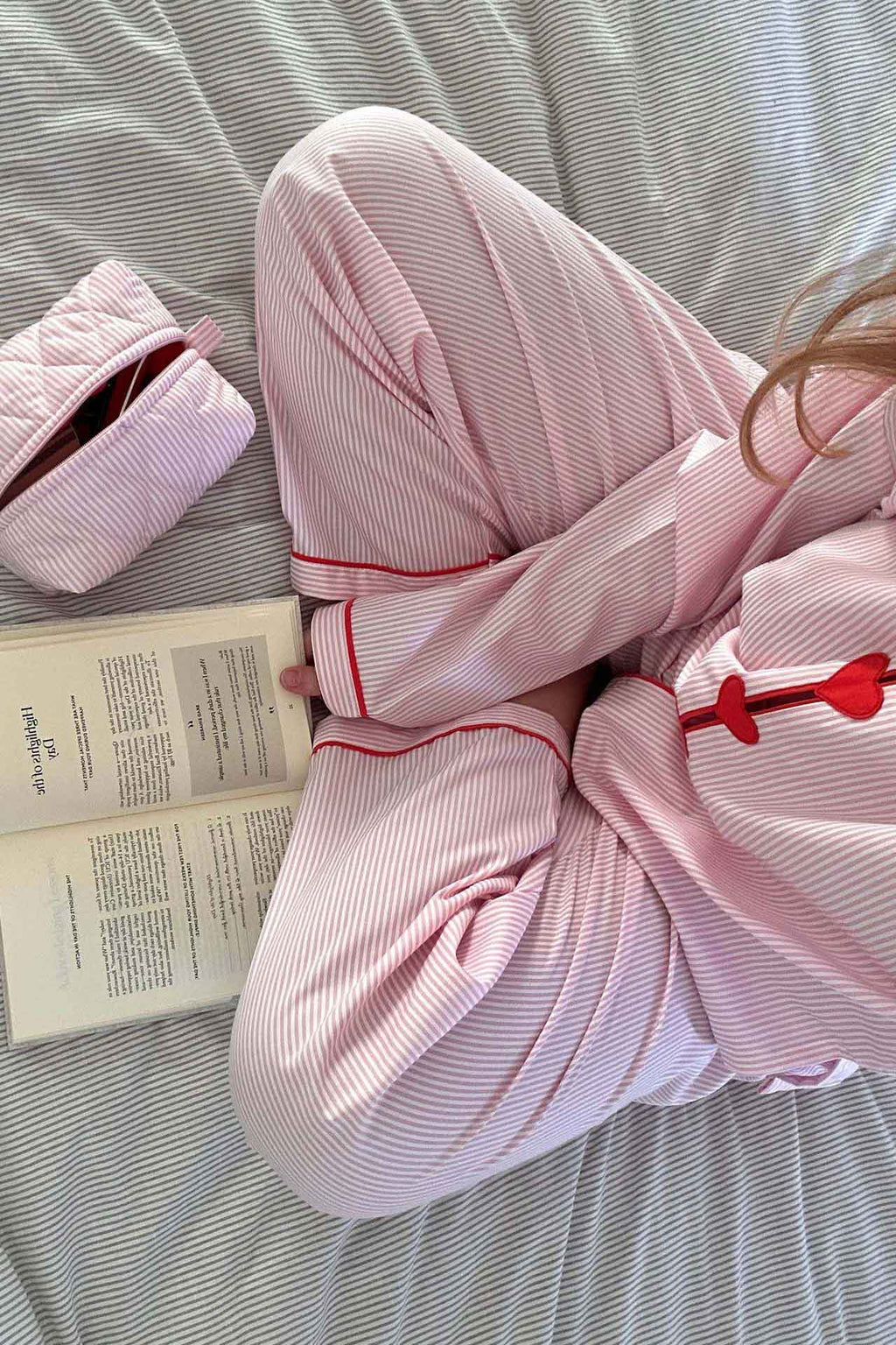 Coordinated Pink Striped Heart Pajama Set