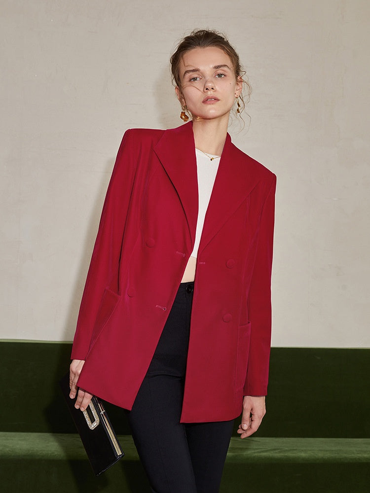 Blazer with Lapel Collar and V-Neck