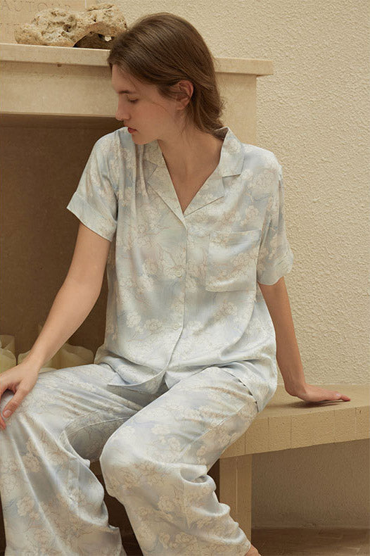 Satin Blossom Flower Print Pajama Set