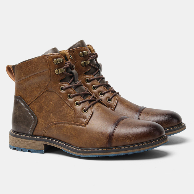 Cowhide Leather Boots with Side Zipper