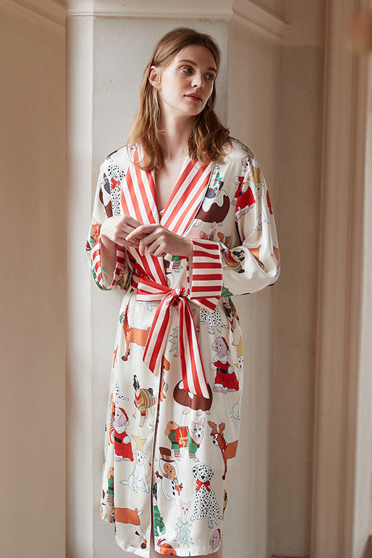 Coordinated Christmas Dog Print Robe Set