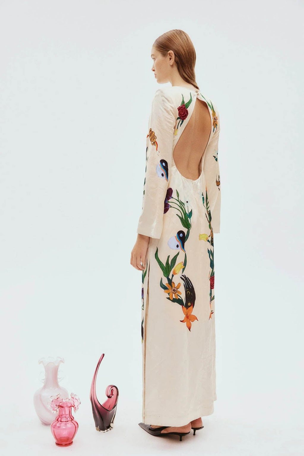 Flirtatious Print Open-Back Dress