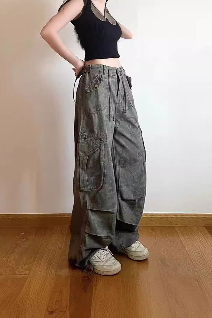 Slimming Camouflage Cargo Denim Trousers