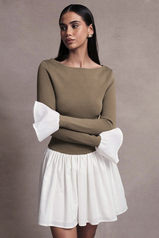 Candice Balloon Sleeves Knit Mini-Length Dress