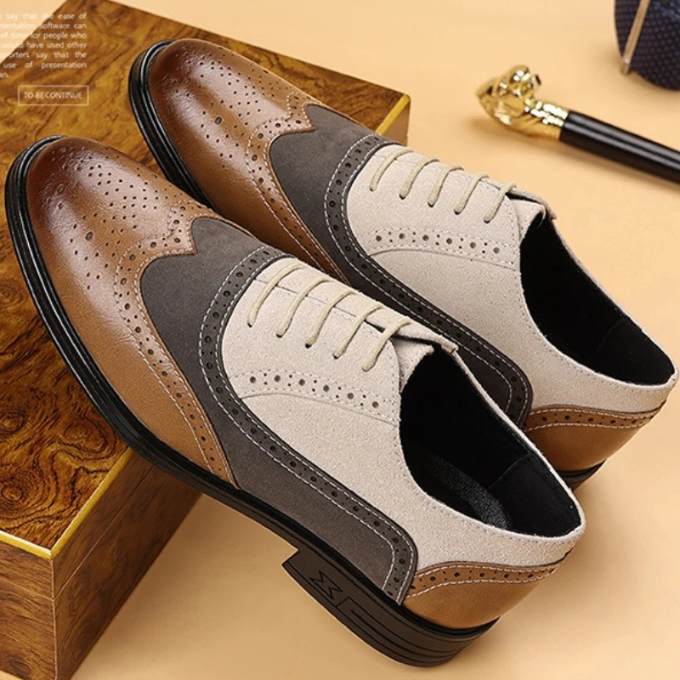 Leather and Suede Oxford Shoes with Color-Block Detail