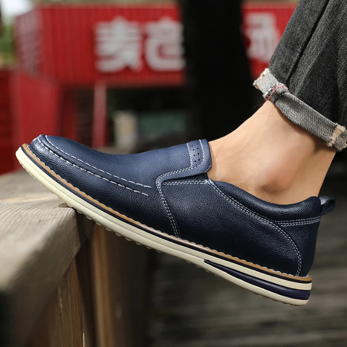Pebbled Leather Loafers with Moc-Toe Stitching