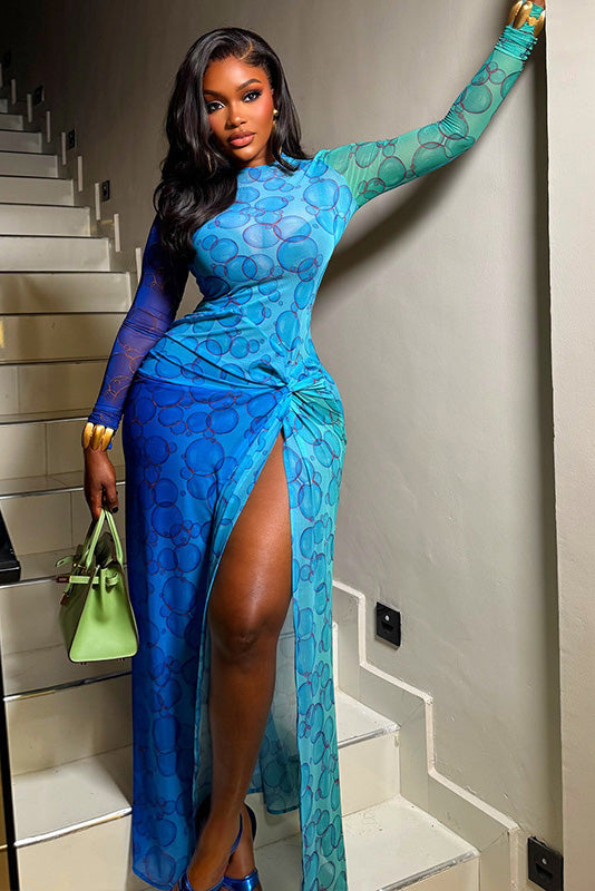 Airy Bubble Slit Maxi-Length Dress
