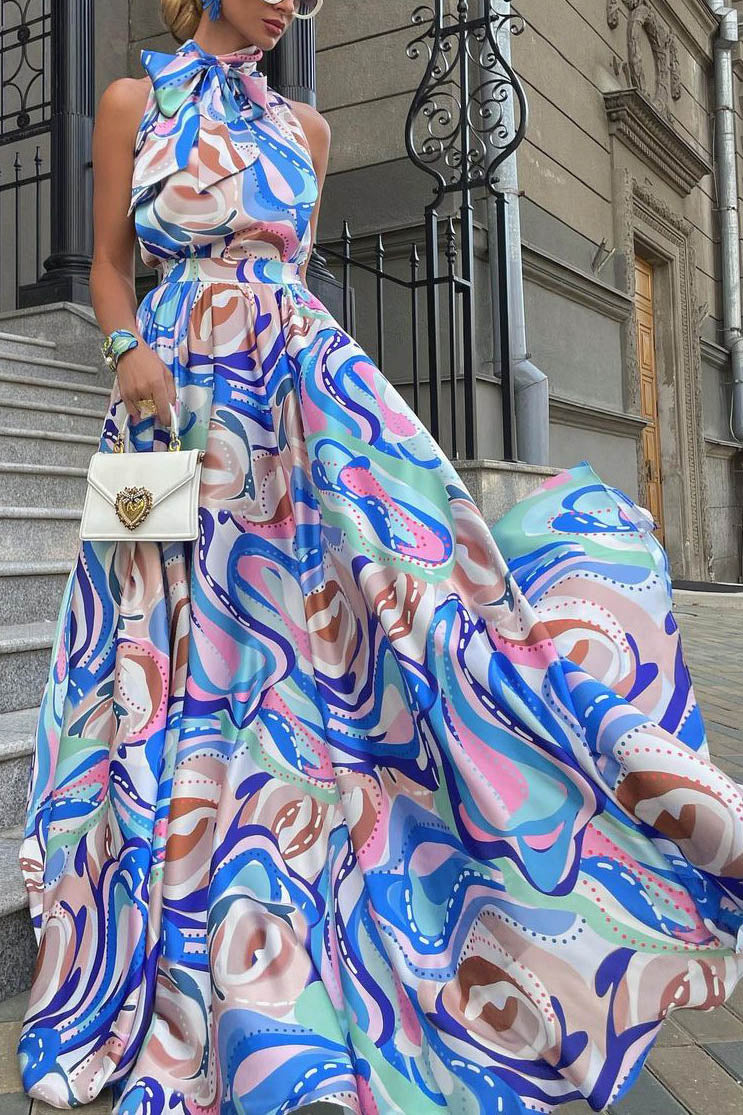 French Style Flower Chiffon Maxi-Length Dress