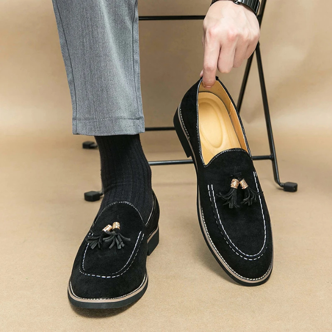 Suede Loafers with Tassel Detail