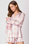 Coordinated Pajama Set Bow Cuffs