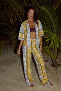 Flower Long Sleeve Tie Waist Vacation Set