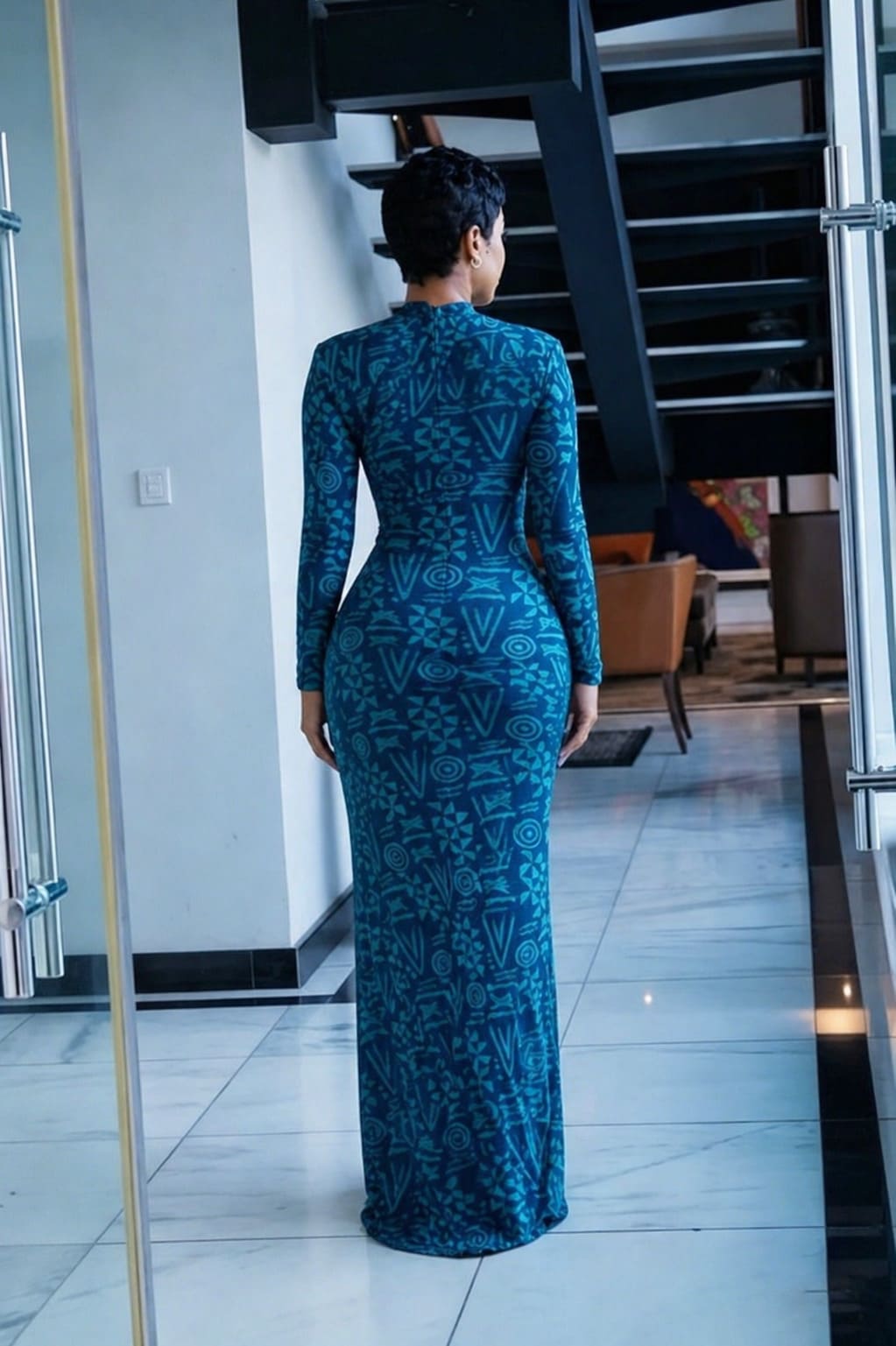 Totem Pattern Mesh Maxi-Length Dress