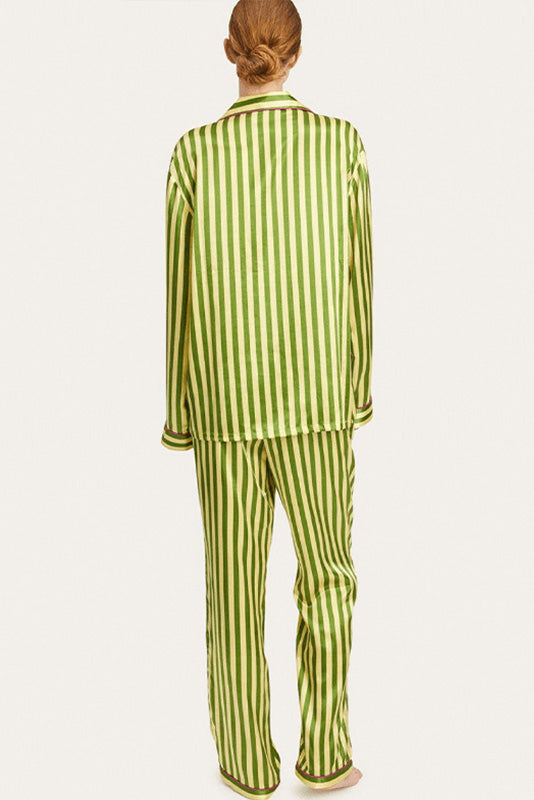 Retro Green Striped Long Sleeve Pajama Set