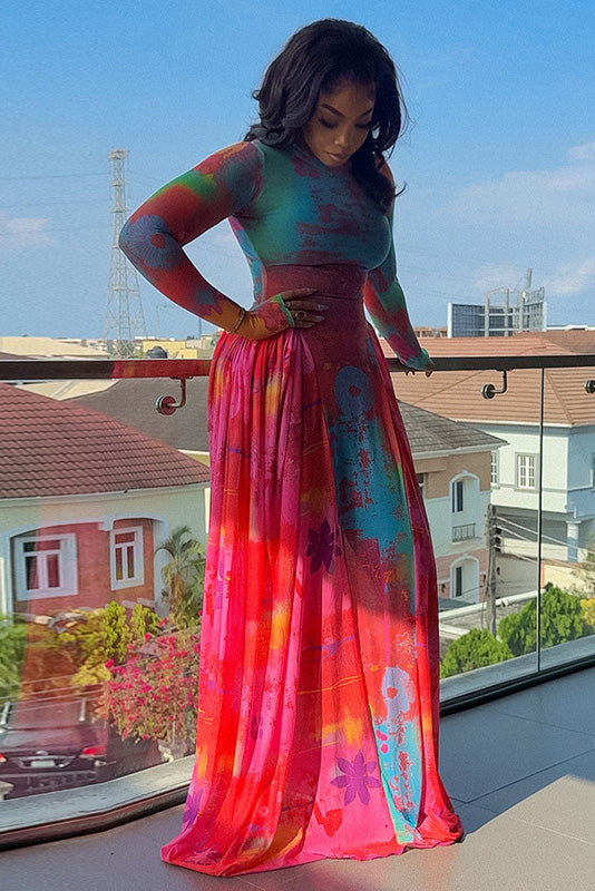 Modern Color Block Sheer A-Line Dress