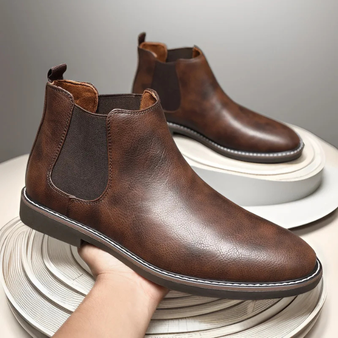 Smooth Leather Chelsea Boots with Pebbled Texture