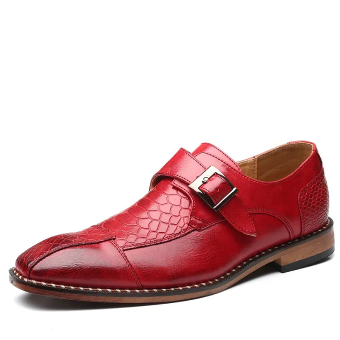Full-Grain Leather Monk Strap Shoes with Embossed Texture