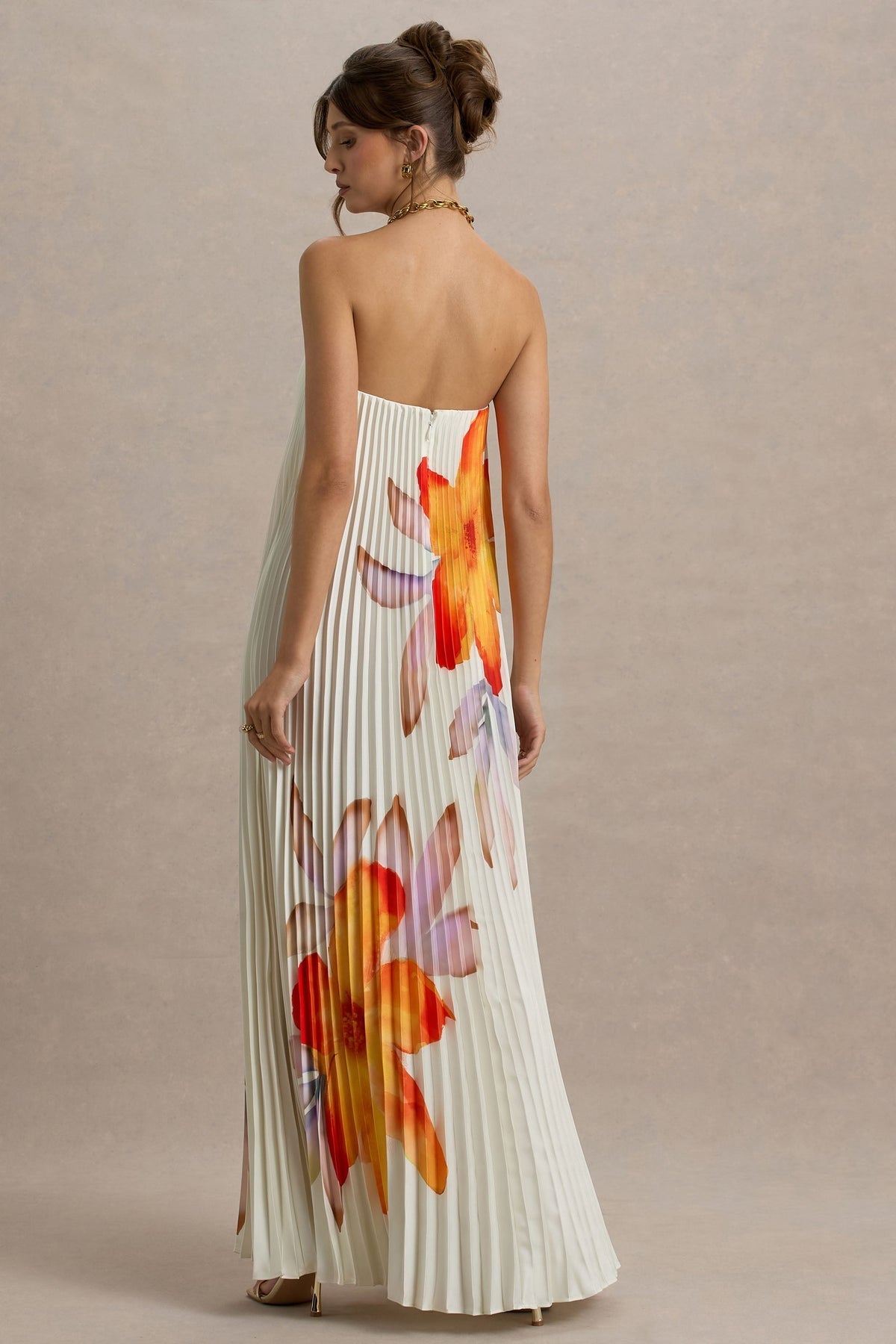 Orange Flower Sweetheart Maxi-Length Dress