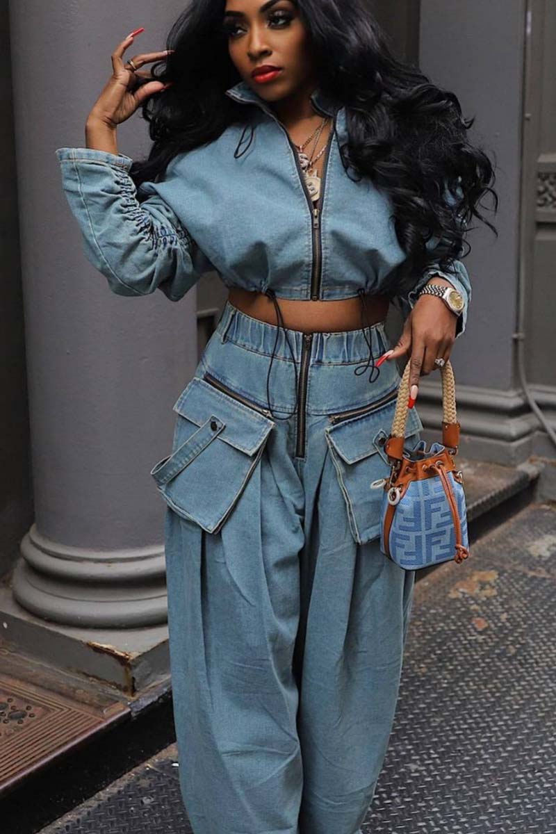 Retro Wide-Leg Denim Two-Piece