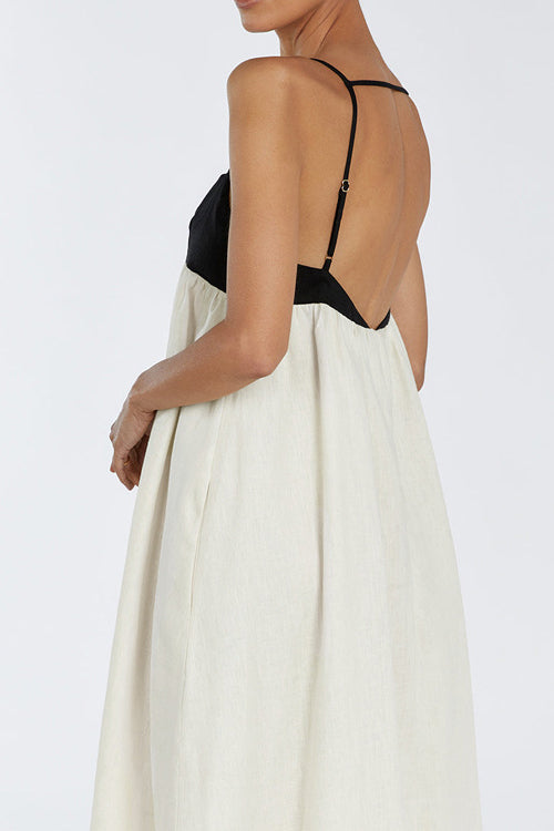 Loose Suspender Black And White Patchwork Maxi-Length Dress