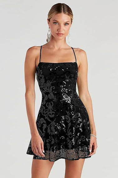 Sleeveless Sequined Strap Mini-Length Dress