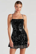 Sleeveless Sequined Strap Mini-Length Dress