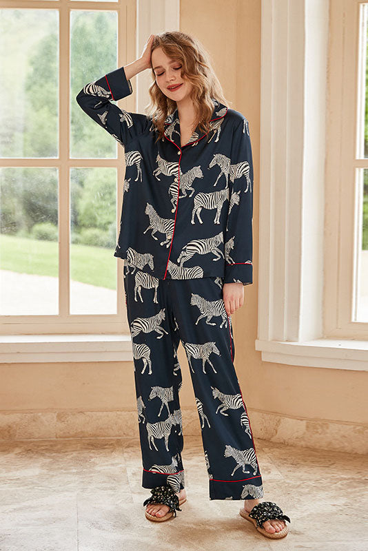 Coordinated Blue Zebra Print Pajama Set