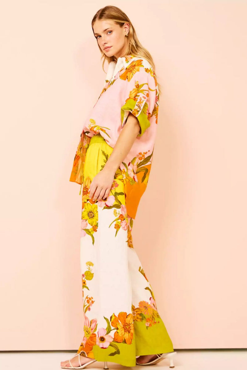 Distinctive Print Elastic Waist Pocketed Wide-Leg Trousers-Set