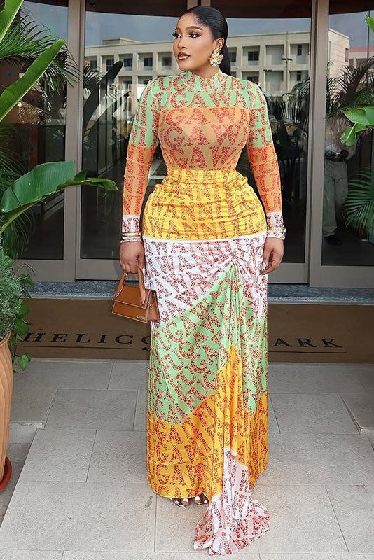 Y2K Graffiti Logo Mesh Maxi-Length Dress