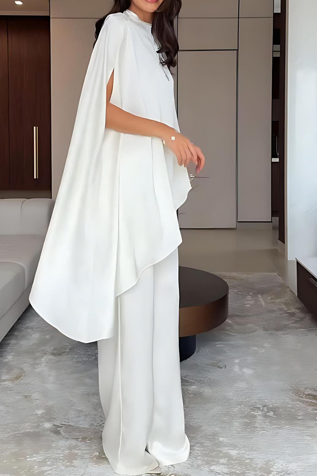 Cape Sleeve Wide-Leg Trousers Set