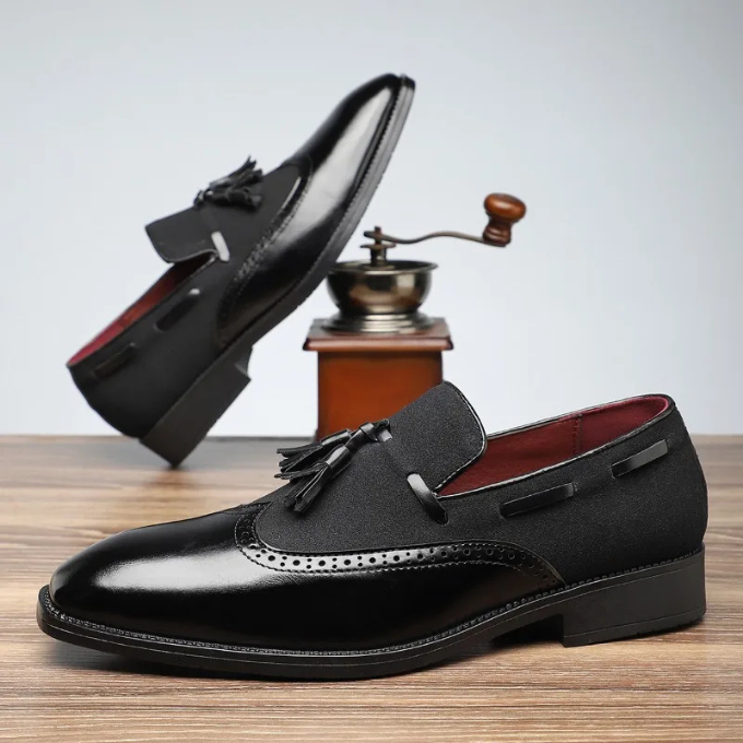 Polished Full-Grain Leather Loafers with Brogue Detailing