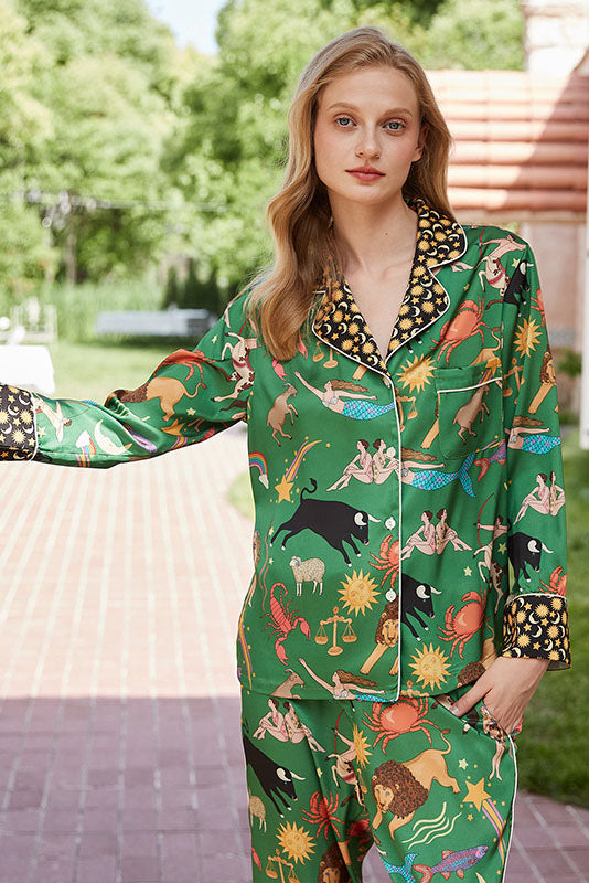 Coordinated Green Constellation Print Pajama Set