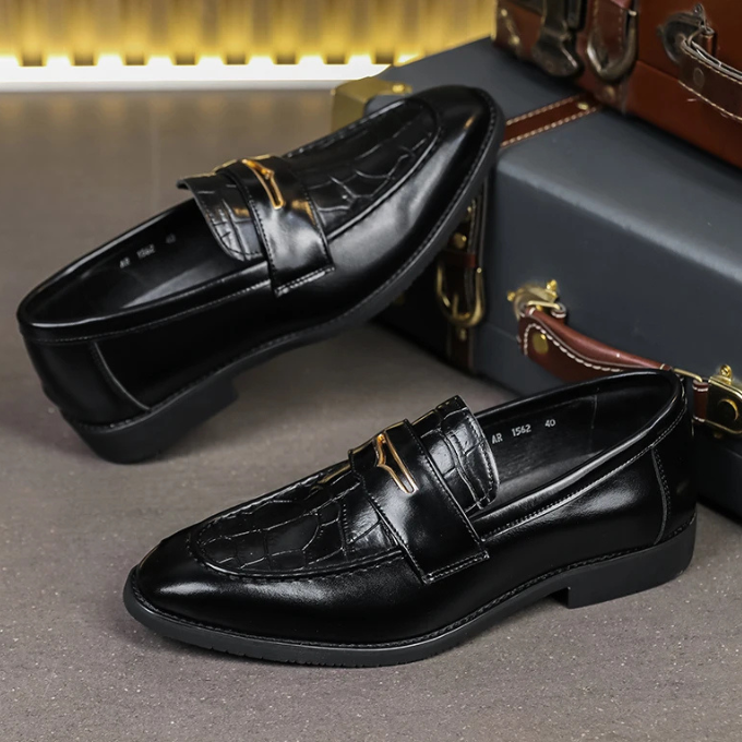 Full-Grain Leather Loafers with Croc-Embossed Texture