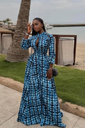 Blue Tie-Dye Button-Front Maxi-Length Dress
