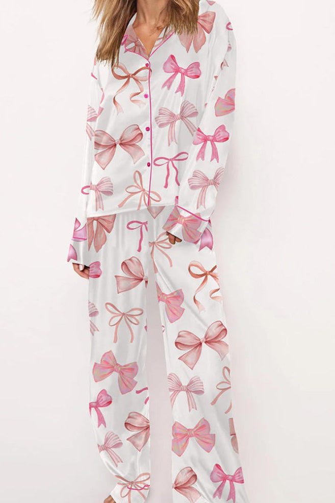 Bow Patterned Button Trousers Set