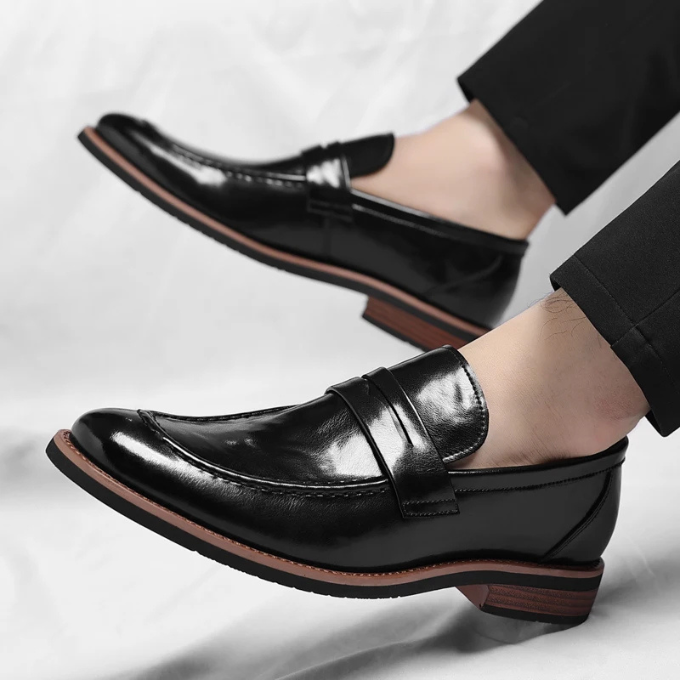 Polished Leather Penny Loafers with Penny Strap