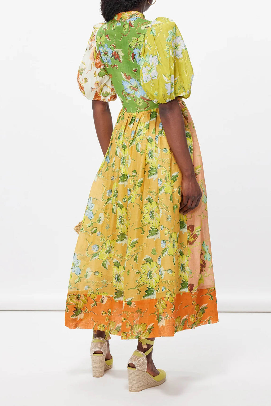 Flower Interlude Puff Sleeve Midi-Length Dress