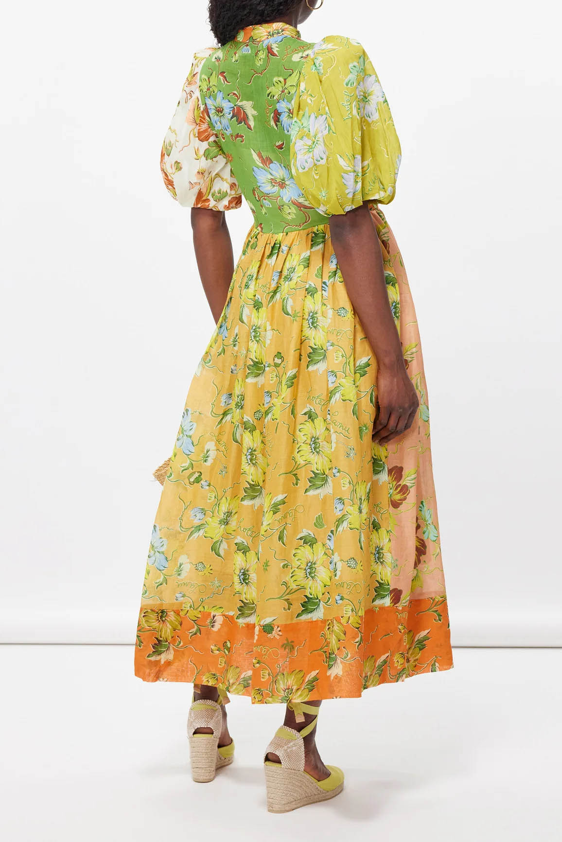 Flower Interlude Puff Sleeve Midi-Length Dress