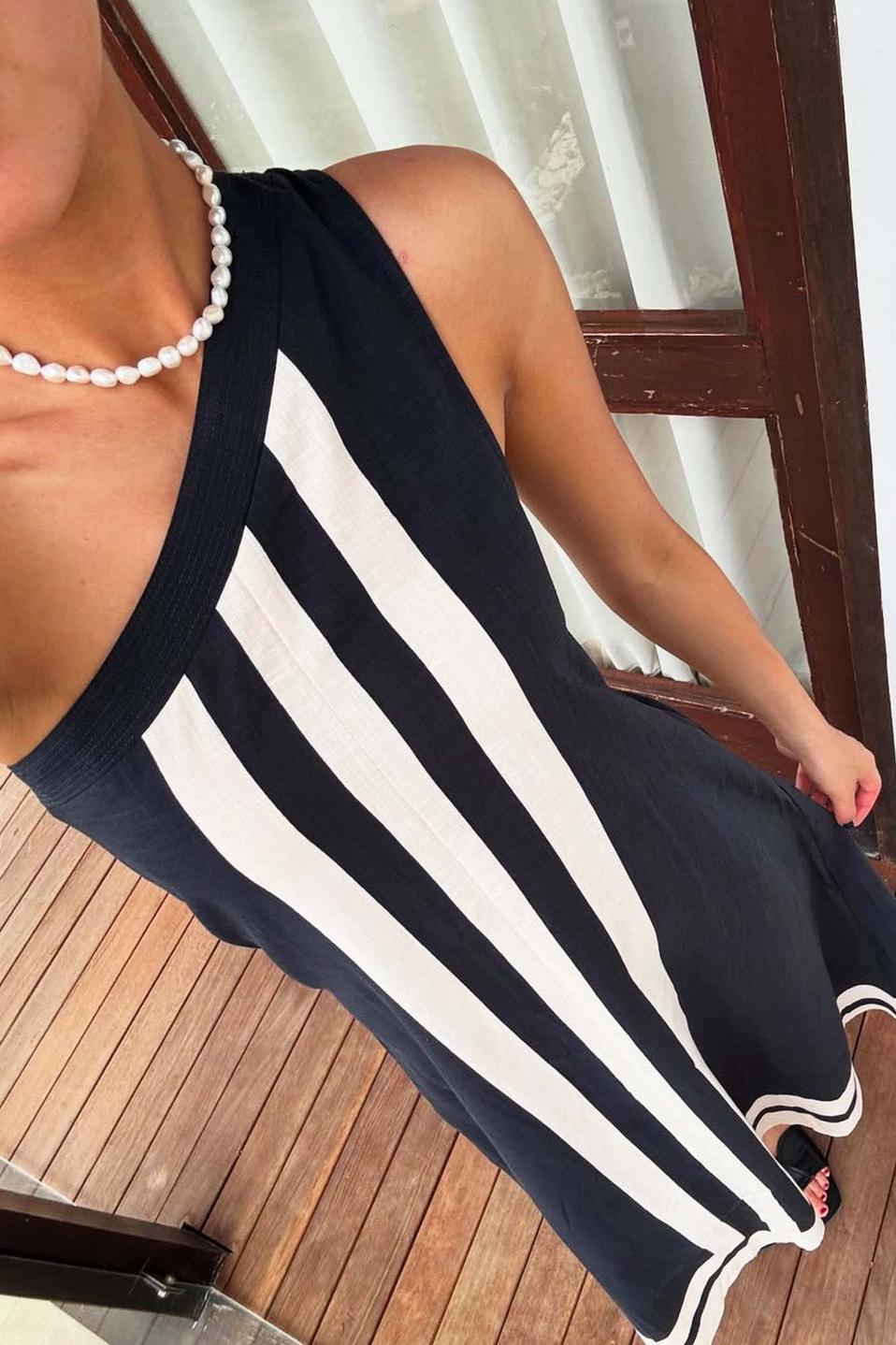 Asymmetrical Neckline Midi-Length Dress