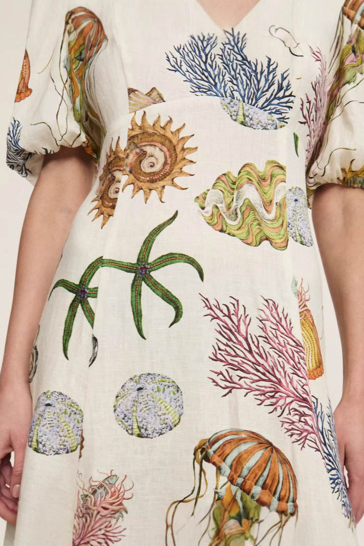 Modern Graffiti Print Puff Sleeve Dress