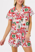Coordinated Christmas Print Short Sleeves Cute Cartoon Print Set