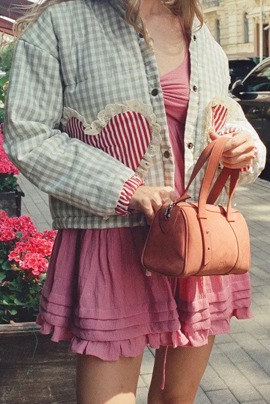 Modern Plaid Pink Heart Pocket Jacket